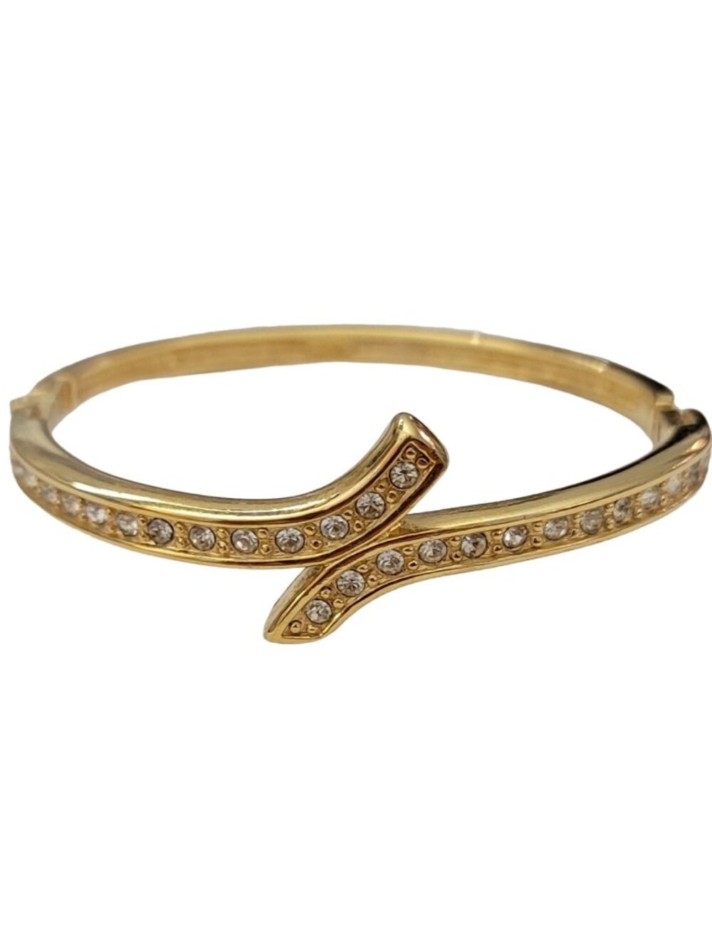 Vintage Napier Gold Tone Hinged Tongue Clasp Clear Rhinestone Bracelet 7”L, K456